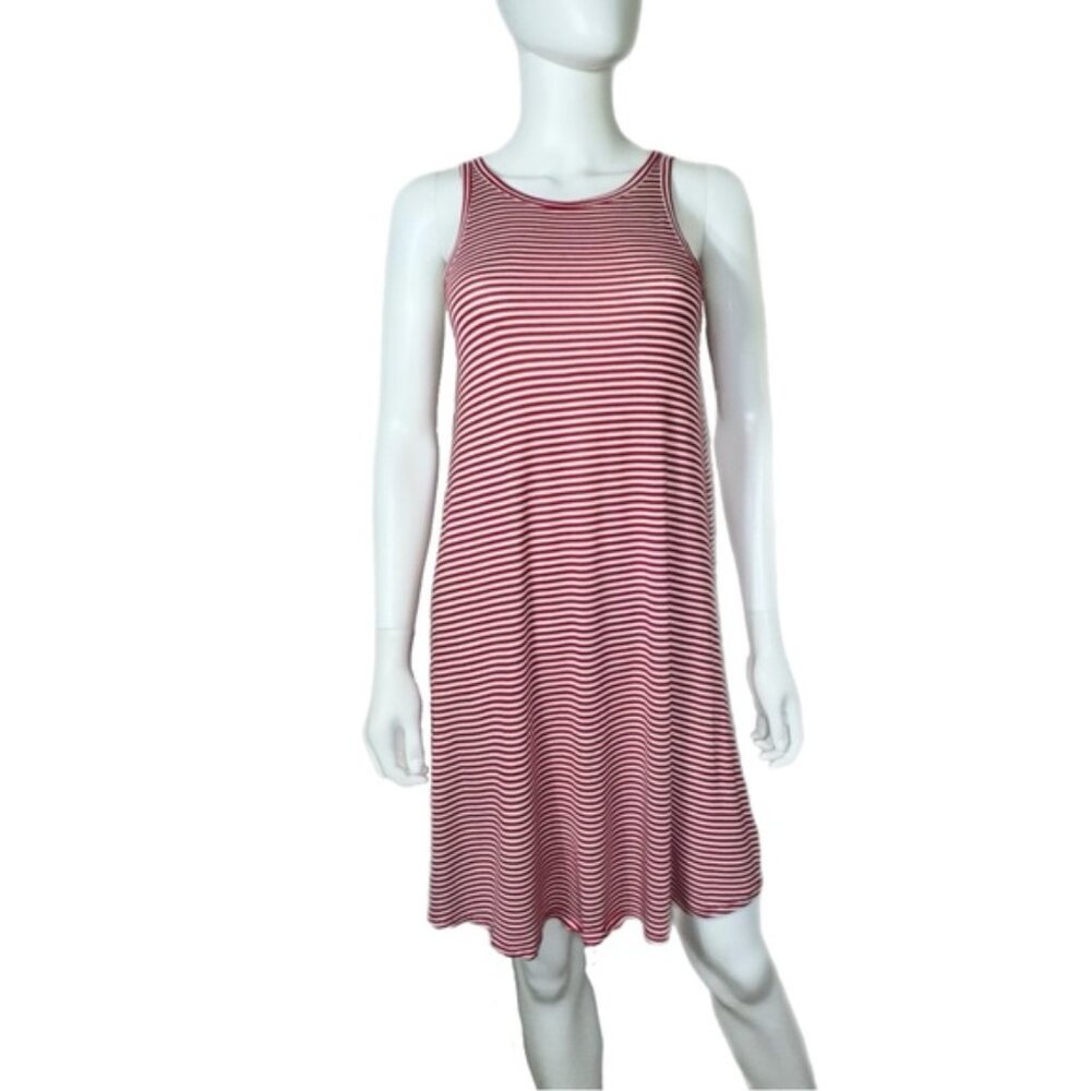 Faded Glory Red & White Striped Sleeveless Jersey Tank Dress